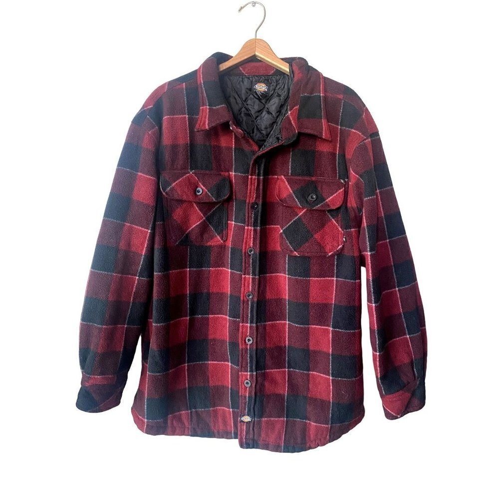 Dickies Mens Plaid Quilted Shirt Jacket 2XL Rugged Lumberjack Flannel Pockets